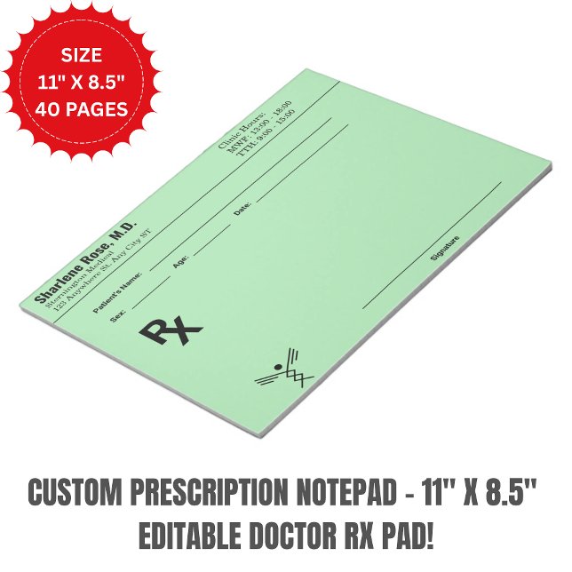 Bloco De Notas Custom Prescription Notepad – Editable Doctor RX  (Custom Prescription Notepad – 11" x 8.5" Editable Doctor RX Pad)