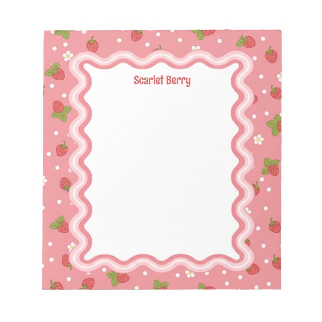 Bloco De Notas Custom Wavy Border Strawberry Pattern Personalized (Frente)
