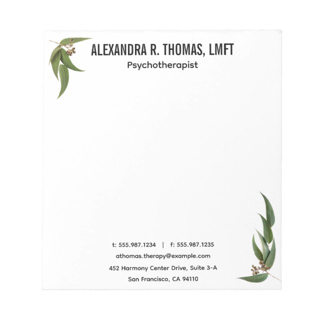 Bloco De Notas Custom Your  Eucalyptus Psychotherapist (Frente)
