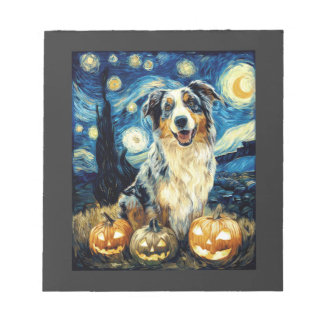 Bloco De Notas Cute Australian Shepherd Dog Halloween Jack O Lant