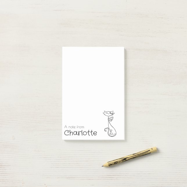 Bloco De Notas Cute black cartoon cat name (Na mesa)