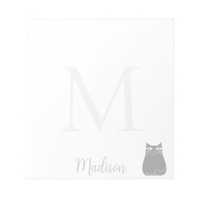 Bloco De Notas Cute Black Cat Custom Name Initial  (Frente)
