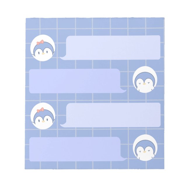 Bloco De Notas Cute Blue Penguin Notepad | Minimal Grid Me (Frente)