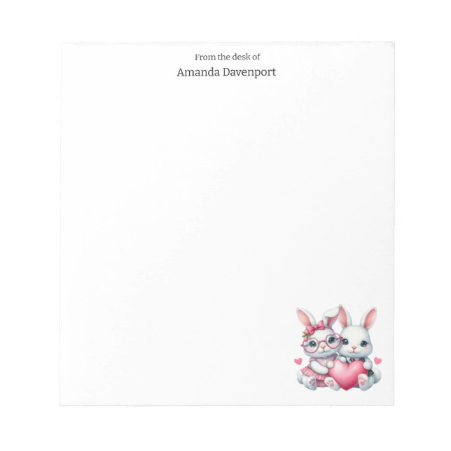 Bloco De Notas Cute Bunnies Sharing a Heart (Frente)