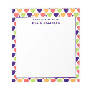 Bloco De Notas Cute Colorful Hearts Personalized Name School