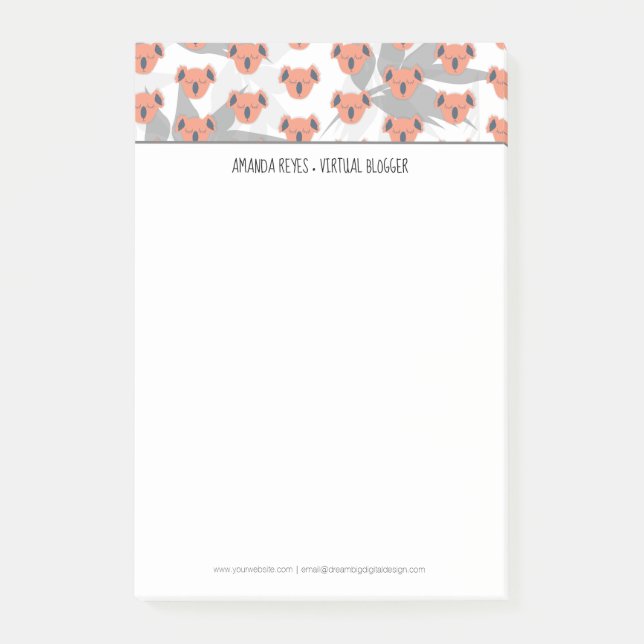 Bloco De Notas Cute Coral Moderno Koala e Folha Tropical (Frente)