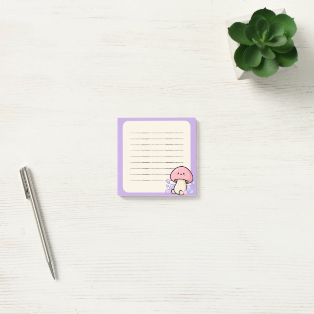 Bloco De Notas Cute Cute Cogumelo Notas Adhesivas com Linhas Roxa (Escritótio)
