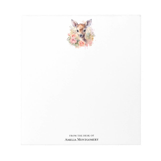 Bloco De Notas Cute Deer Cercado Por Rosas (Frente)