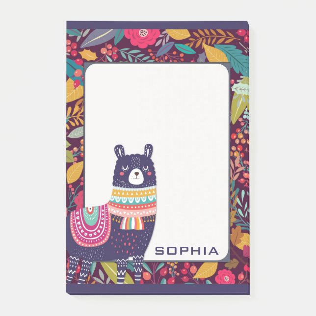 Bloco De Notas Cute Floral Llama (Frente)
