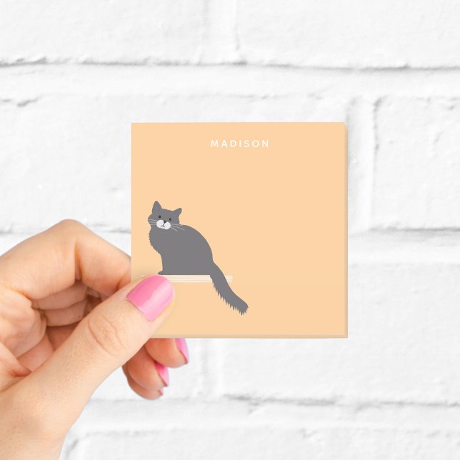 Bloco De Notas Cute Fluffy Grey Cat Notas com Nome (Criador carregado)