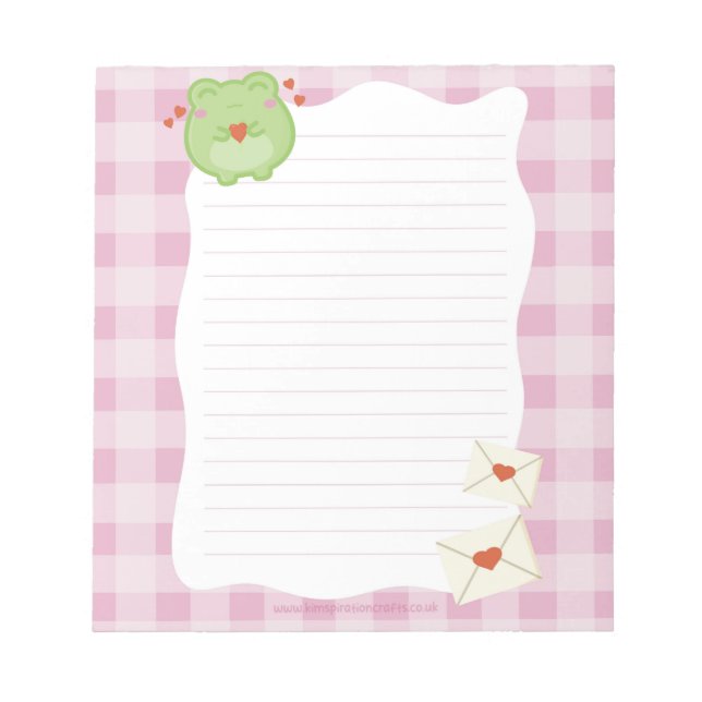 Bloco De Notas Cute frog pink love notepad, valentine note paper (Frente)