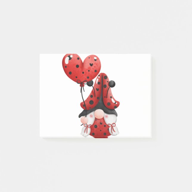 Bloco De Notas Cute Gnome Ladybug With Heart Balloon (Frente)