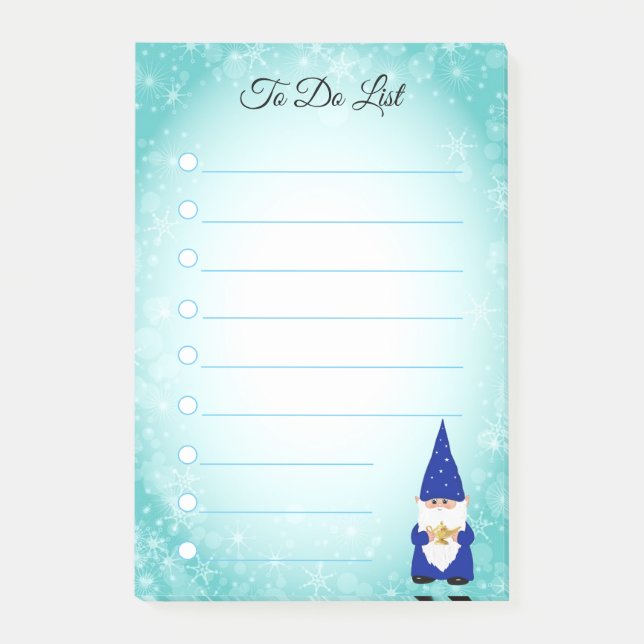 Bloco De Notas Cute gnomo em turquesa e branco riscado (Frente)