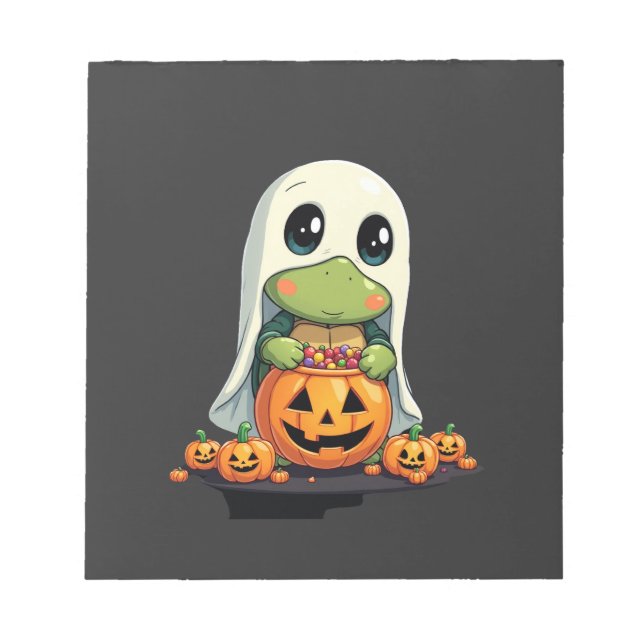 Bloco De Notas Cute Halloween Turtle Ghost with Candy (5) (Frente)