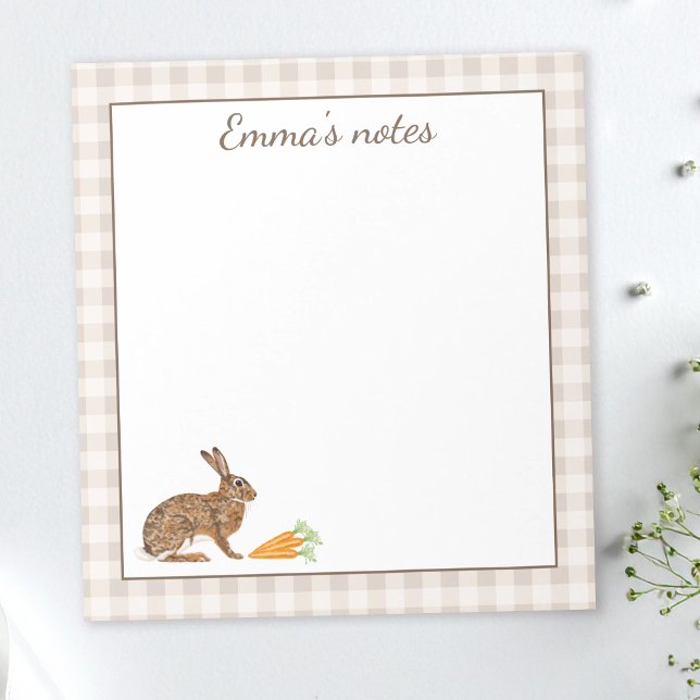 Bloco De Notas Cute Hare With Carrots On Beige Gingham Easter (Criador carregado)