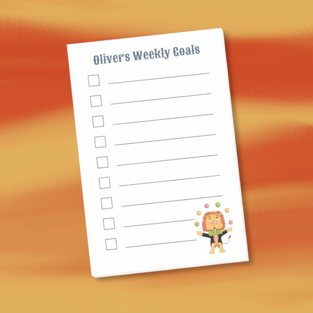 Bloco De Notas Cute Juggler Lion Kid Weekly Goals Notes (Cute cartoon juggling lion kid personalized sticky notes )