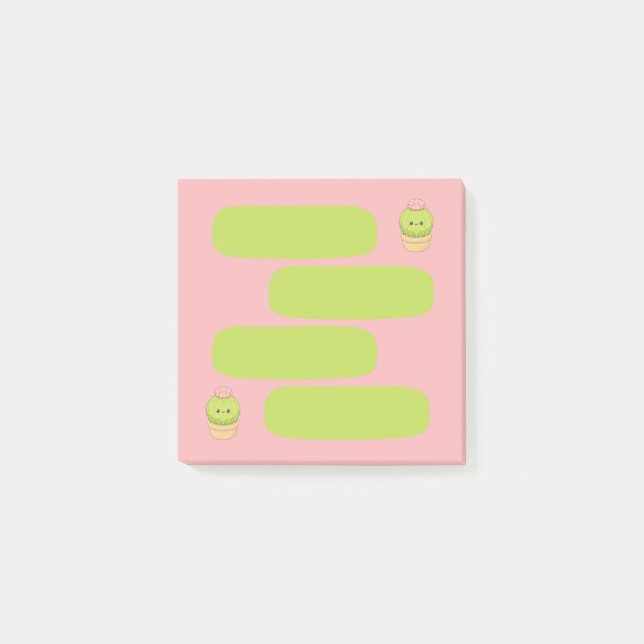 Bloco De Notas Cute Kawaii Cactus Rosa 3x3 Post-it de Balão de Fa (Frente)