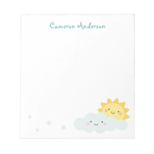 Bloco De Notas Cute kawaii sol e nuvem texto nome personalizado