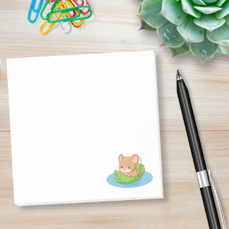 Bloco De Notas Cute Mouse in a Leaf Boat