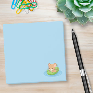 Bloco De Notas Cute Mouse in a Leaf Boat Blue