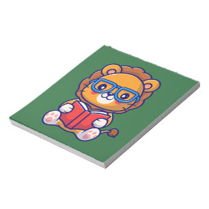 Bloco De Notas Cute Nerd Lion Reading a Book