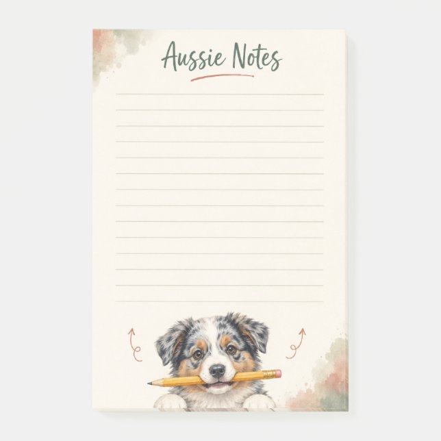 Bloco De Notas Cute Notas do Australian Shepherd Aussie (Frente)