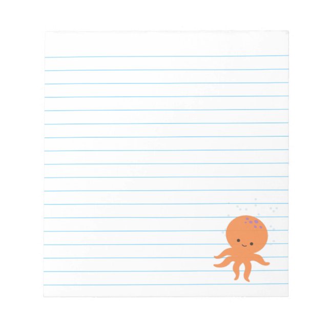 Bloco De Notas Cute Octopus Cartoon Light Blue Lines Custom  (Frente)