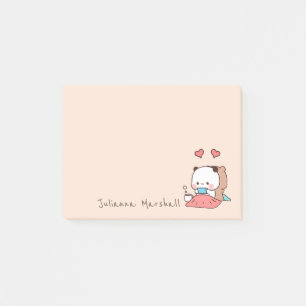 Bloco De Notas Cute Panda urso casal, Kawaii Cartoon Name