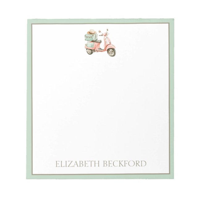 Bloco De Notas Cute Pink and Aqua Coastal Scooter (Frente)