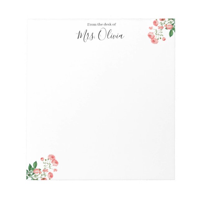 Bloco De Notas Cute Pink Floral Teacher Notepad (Frente)