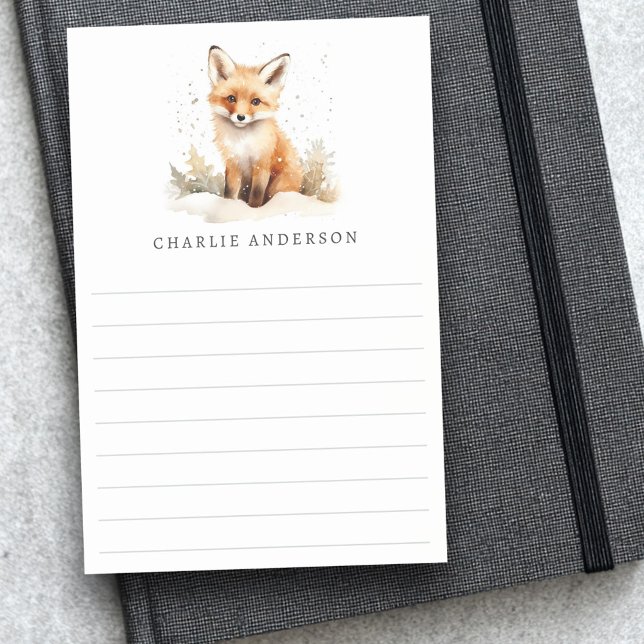 Bloco De Notas Cute raposa filhote aquarela nome em linhas (Cute fox cub watercolor name lined post-it notes)
