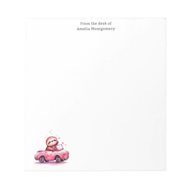 Bloco De Notas Cute Sloth Driving a Pink Convertible (Frente)