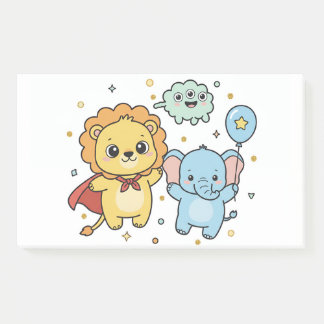 Bloco De Notas Cute Superhero Lion and Elephant Friends Cartoon