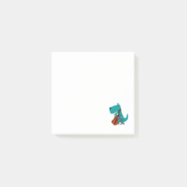 Bloco De Notas Cute T-rex Dinosaur Playing Cello Music (Frente)