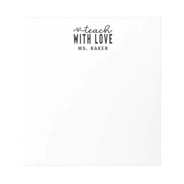 Bloco De Notas Cute Teach With Love Trendy Typography Heart  (Frente)