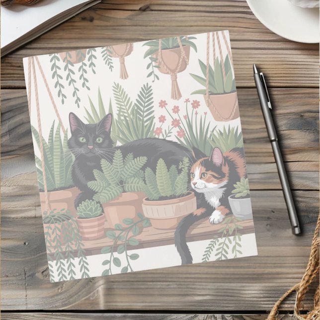 Bloco De Notas Cute Watercolor Botanical Cat (Criador carregado)