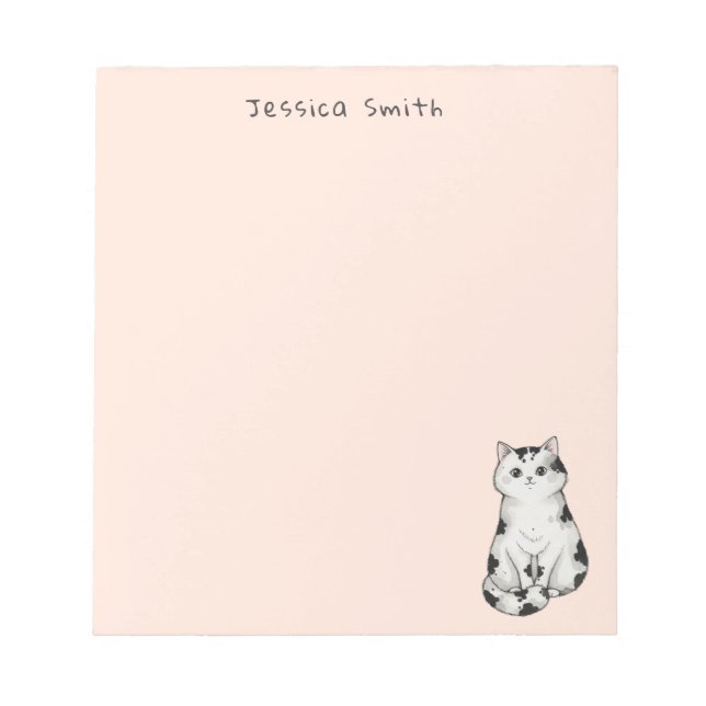 Bloco De Notas Cute whimsical Black and white Cat  Pink Notepad (Frente)