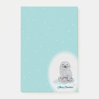 Bloco De Notas Cute White Baby Sea Otter , Merry Christmas