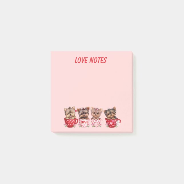 Bloco De Notas Cute Yorkie Teacup Valentine’s Day Notes (Frente)