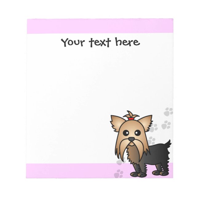 Bloco De Notas Cute Yorkshire Terrier Cartoon Paw Imprime Rosa (Frente)