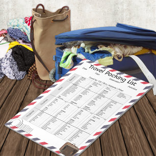 Bloco de notas da lista de embalagem do Viagem