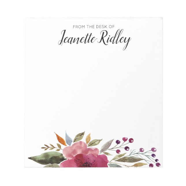 Bloco De Notas Da Mesa Das Modernas Flores De Aquarelas De Burgun (Frente)