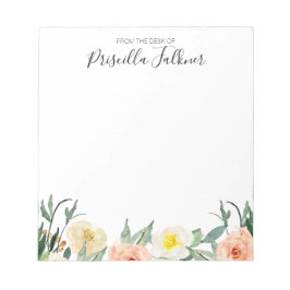 Bloco De Notas Da Mesa Das Modernas Flores De Aquarelas De Coral