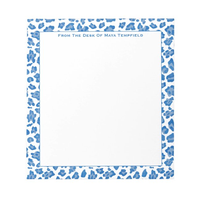 Bloco De Notas Da Mesa De Estampa Animal Azul e Branco Préppy (Frente)