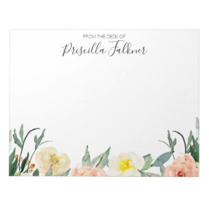 Bloco De Notas Da Mesa De Flores De Aquarela De Pêssego De Coral