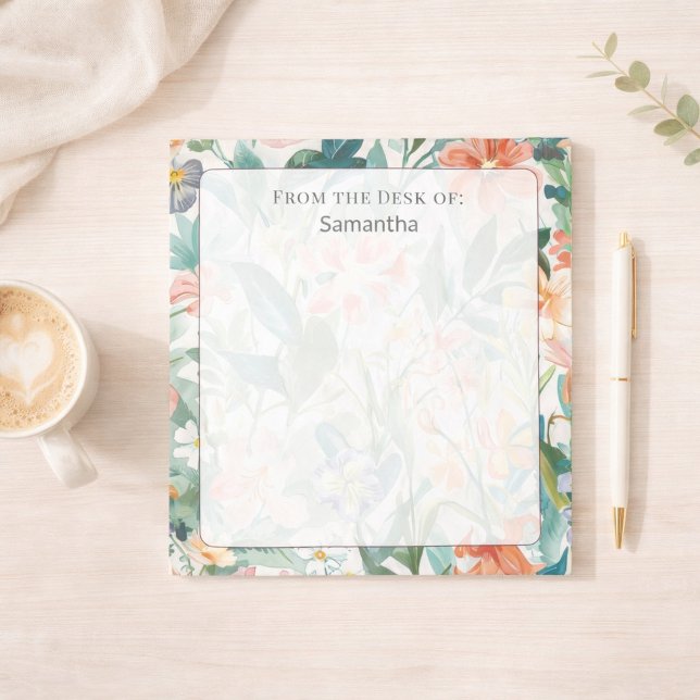 Bloco De Notas Da Mesa De Papelaria Floral Personalizada (Criador carregado)