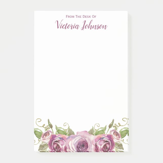Bloco De Notas Da Mesa De Rosas Lavanda 4 x 6 (Frente)