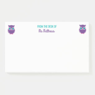 Bloco De Notas Da mesa do roxo personalizado coruja do professor