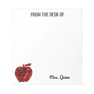 Bloco De Notas Da mesa do Sequin vermelho Apple do professor