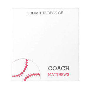 Bloco De Notas Da mesa do treinador de basebol personalizada